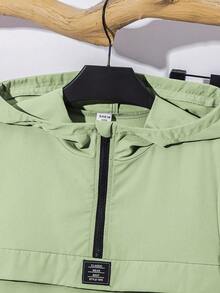 SHEIN 2pcs/Set Tween Boy Semi-Open Hooded Jacket And Elasticated Waist Pants Sporty Casual Outfit, Suitable For Autumn/Winter - Mint Green - View 3