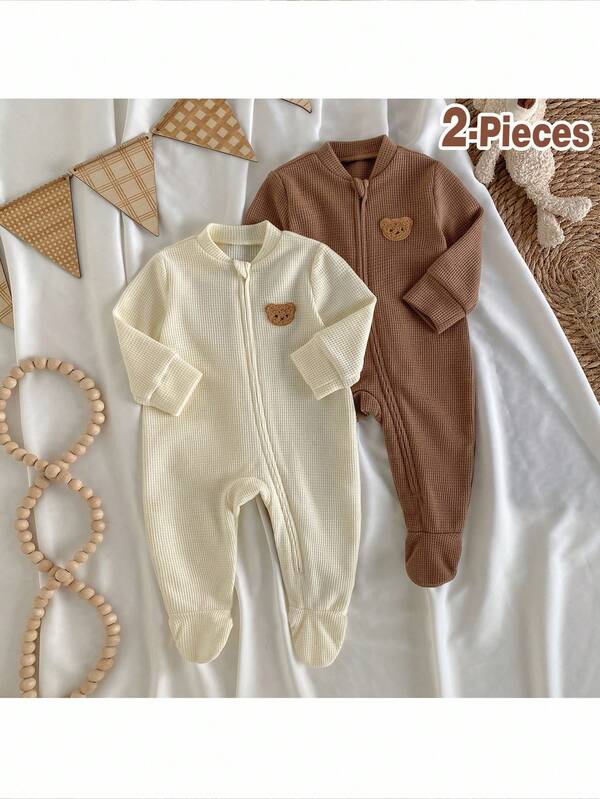 Loomiva Newborn Baby Girl/Boy 2pcs Set Cartoon Bear Pattern Knitted Soft Crew Neck Long Sleeve Romper With Pants Newborn Baby Layette Set Neutral Baby Clothes Unisex Newborn Neutral Outfit Fall Winter