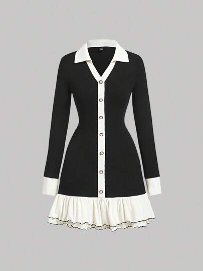 SHEIN MOD Elegant Long Sleeve Ladies Dress, Commuter Casual, French Chic