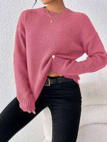 EMERY ROSE Suéter casual de mujer de unicolor, otoño - Rosa Fucsia - Ver 3