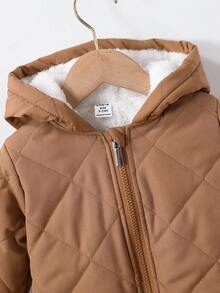 SHEIN Playful Pals 男婴休闲连帽羊毛夹克，冬季 - 棕色 - 查看 5