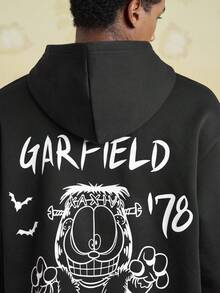 GARFIELD | SHEIN Sudadera con capucha casual de hombre con estampado de letra y gato, otoño - Negro - Ver 4