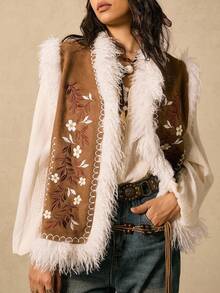 Easelle Abrigos sin mangas de mujer con bordados vintage casuales