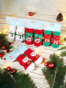 PETSIN 1款宠物卡通袜子，圣诞袜（圣诞老人、驯鹿、雪人图案），防滑爪套，防滑防污，圣诞宠物用品 - 彩色 - 查看 4