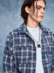 ROMWE MEN Street Life 男士秋冬休闲格子破洞大衣 - 彩色 - 查看 5