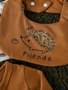 SHEIN 秋冬休闲可爱简约风格男婴多件套礼品套装 - 棕色 - 查看 6