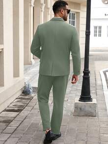 Manfinity Mode Plus Size Men's Lapel NeckLong Sleeve Jacket And Pants Business Suit Set - Mint Green - View 2