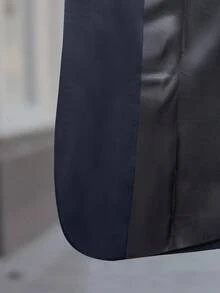 Manfinity Mode 2pcs Men's Business Casual Suit Set, Fashionable Lapel Slim Fit Jacket And Pants, Metal Buckle Decor Pockets, Suitable For Business, Commute, Holidays, Parties And Daily Wear - Navy Blue - View 7