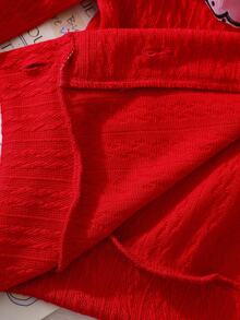 SHEIN Young Girls Red Knit Cardigan, Soft Knit Fabric, Delicate Skin-Friendly, Double-Layer Polka Dot Mesh Collar With Black Lace Trim, Black Bow Accent, Black Rimmed Buttons, Sweet And Exquisite Design, Suitable For Birthday Parties, Princess Themed Events, Moderate Thickness, Spring/Autumn