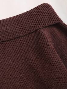 SHEIN Unity Bộ 2 áo len dài tay màu nâu không đối xứng vai và quần dài thoải mái cho nữ, Thu/Đông - màu nâu - Xem 6