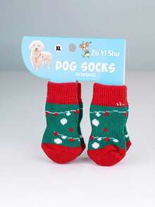PETSIN 1款宠物卡通袜子，圣诞袜（圣诞老人、驯鹿、雪人图案），防滑爪套，防滑防污，圣诞宠物用品 - 彩色 - 查看 22