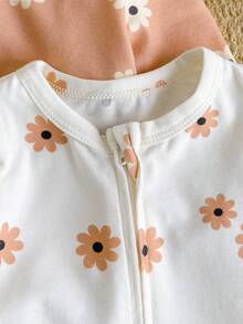 Loomiva Conjunto de 2 piezas para bebé recién nacida: Mono de cuello redondo de manga larga de punto suave con estampado de plantas y flores - Rosa - Ver 4