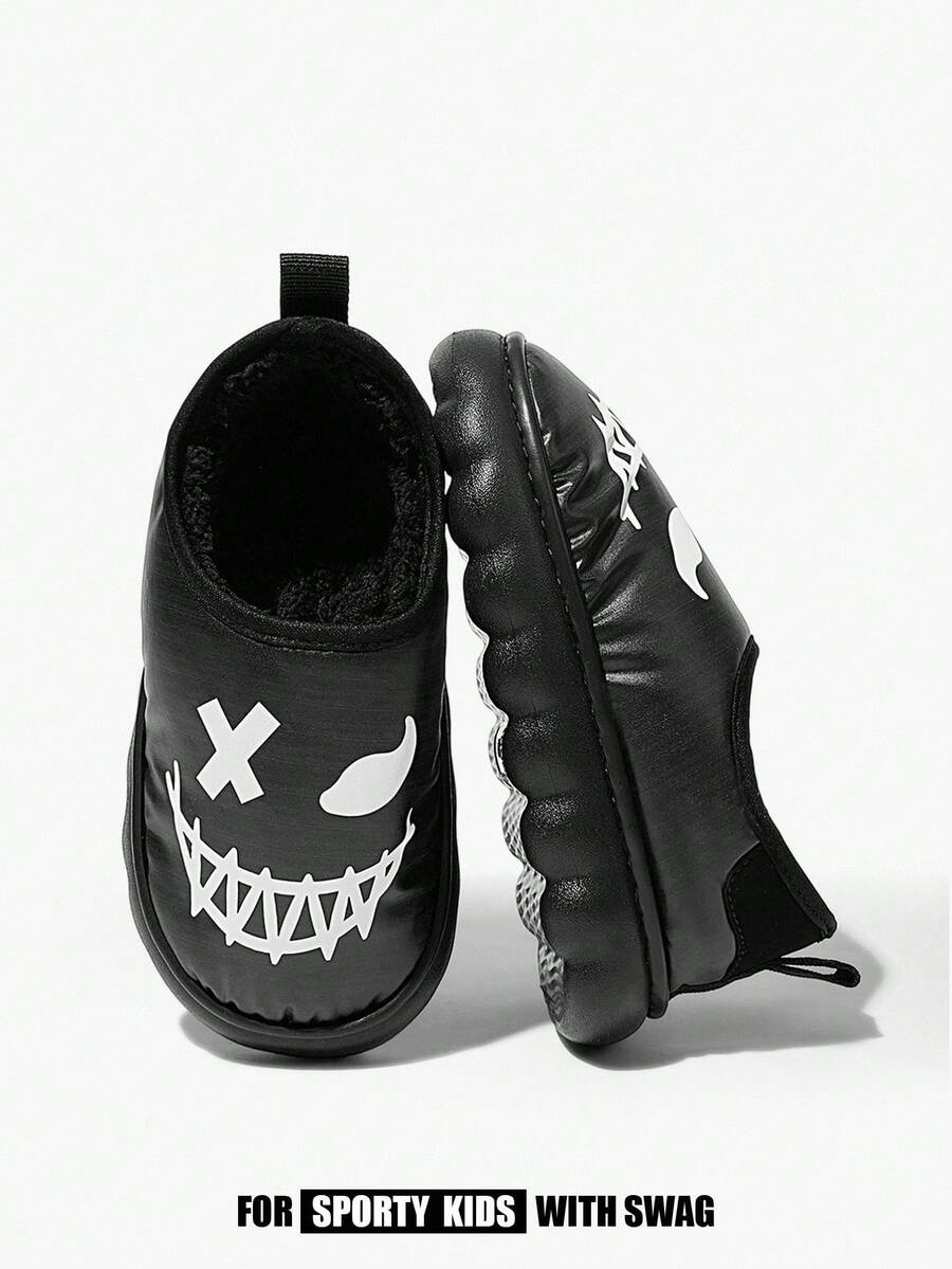 JNSQ 可爱卡通儿童男童室内拖鞋，幼儿儿童柔软毛绒保暖冬季家居鞋，轻便耐用EVA鞋底，中性色调，适合家庭卧室空调房，春秋季穿着 - 黑色 - 查看 1