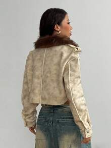 StreetHx Giacca casual da motociclista in stile urban con colletto in pelliccia sintetica per donna, adatta per autunno/inverno - Bianco - Visualizzare 2