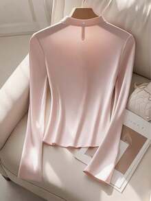 Franclia 女士优雅蝴蝶结纯色衬衫 - 粉色 - 查看 2