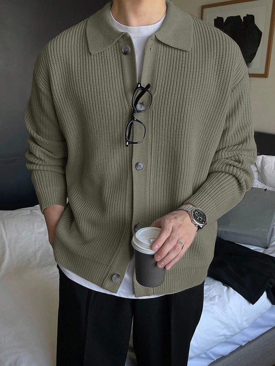 DAZY Men's Solid Light Green Casual Cardigan, Suitable For Commuting, Autumn