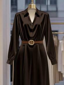 Franclia Women's Fashionable & Elegant Deep V-Neck Wide Leg Loose Solid Color Jumpsuit - Coffee Brown - View 3