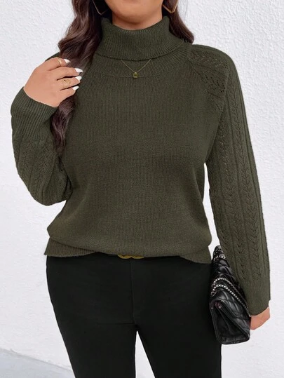 EMERY ROSE Plus Size Women Casual High Neck Pullover Sweater, Winter