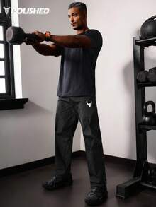 Manfinity Sport Polished Herren Kurzarm T-Shirt mit Hantel-Muster, rundhalsausschnitt, atmungsaktiv, Sommer Lässig Sport T-Shirt, Workout Top, graues Shirt mit Basketball Grafik T-Shirt Trikot für Herren - marineblau - Übersicht 6