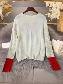 Franclia Áo len chui đầu hình trái tim màu đỏ tay bo khối màu thời trang thu đông - Nhiều màu - Xem 2