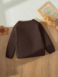 Blossori 少女法式优雅灰色纽扣宽松长袖开衫，秋冬 - 棕色 - 查看 2