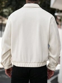 Manfinity CasualCool 男士纯色长袖拉链领口袋休闲夹克，秋冬男士拉链夹克，白色男士夹克，米色男士夹克，短款男士夹克，男士毛衣夹克 - 淡紫色 - 查看 2