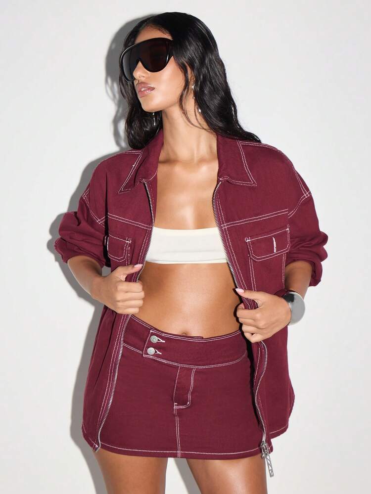 KIZN Oversized Denim Jacket With Contrast Stitch