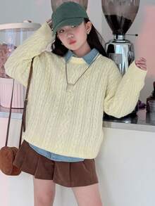 DAZY Tween Girls Round Neck Pullover Sweater, Fall - Beige - View 3