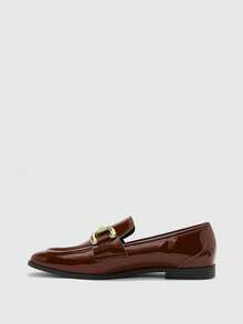 CUCCOO BIZCHIC Sepatu Loafer Wanita Ujung Persegi Warna Kopi Modis dengan Gesper Retro Nyaman Sederhana untuk Perjalanan - Coffee Brown - View 9