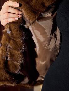 Vintamour Chaqueta de fiesta elegante y vintage de mujer con piel sintética, chaleco de piel sintética esponjoso con cuello ajustado para otoño/invierno