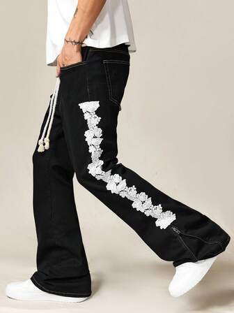 Jeans casual da uomo con gamba a zampa e vita con coulisse