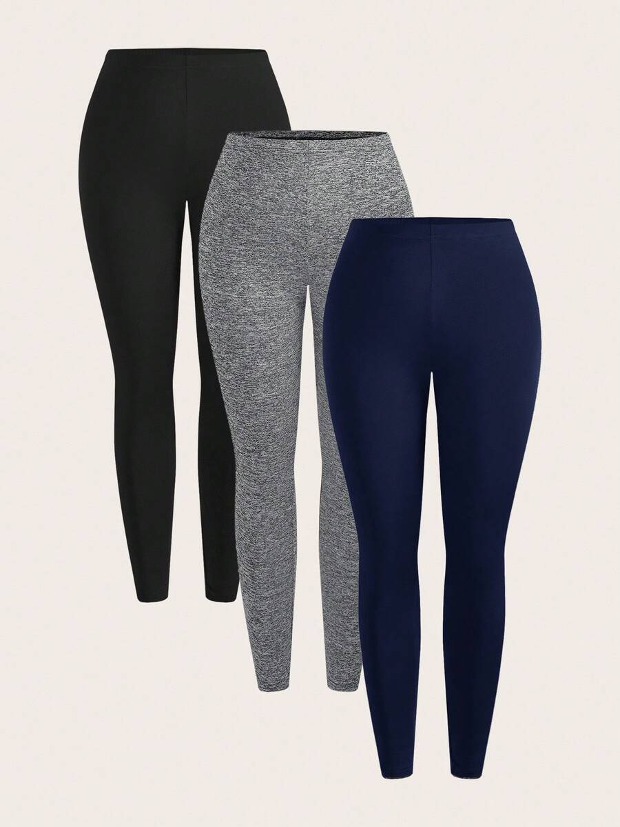 Slaydiva 3pcs/Set Plus Size Casual Leggings, Suitable For Autumn/Winter - Multicolor - View 1
