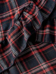 SHEIN MOD 大码复古红色格子不对称下摆荷叶边叠层半身裙，哥特西部风圣诞裙 - 紅色 - 查看 4