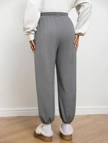 SHEIN LUNE Women's Solid Color Drawstring Waist Pockets Casual Jogger Pants Women's Autumn Winter Pants Going Out Pants - Dark Grey - View 2