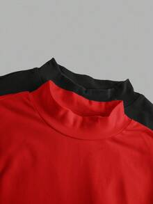 SHEIN EZwear 2pcs/Set Women's Black & Red Mock Neck Tight Fit Long Sleeve Base Layer T-Shirt Set - Multicolor - View 6