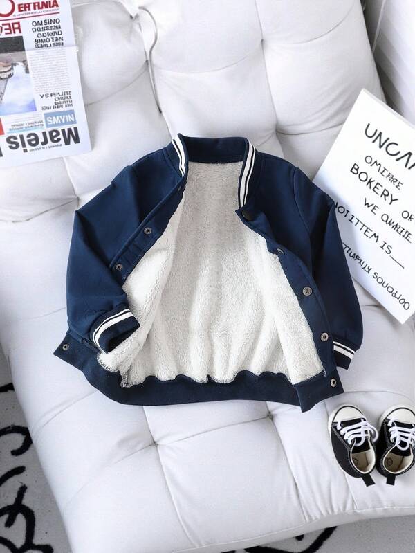 Genkimix Kids 小男孩编织人造毛皮刺绣棒球夹克，韩国时尚