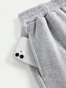 SHEIN Girlism 少女字母印花连帽衫和运动裤套装 - 灰色 - 查看 3