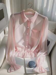 Franclia Blusa transparente de unicolor elegante y sexy para mujer