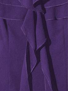 GlowEve Women's Solid Color Ruffle V-Neck Elegant Short Sleeve Blouse - Purple - View 6
