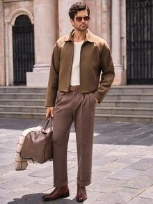 Manfinity NXTstreet 男士休闲长袖大衣，适合日常穿着，秋冬季大地色系摩卡棕色大衣 - 咖啡棕 - 查看 2