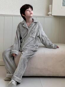 DAZY 2 件套幼儿男童长袖睡衣套装，家居服 - 灰色 - 查看 2