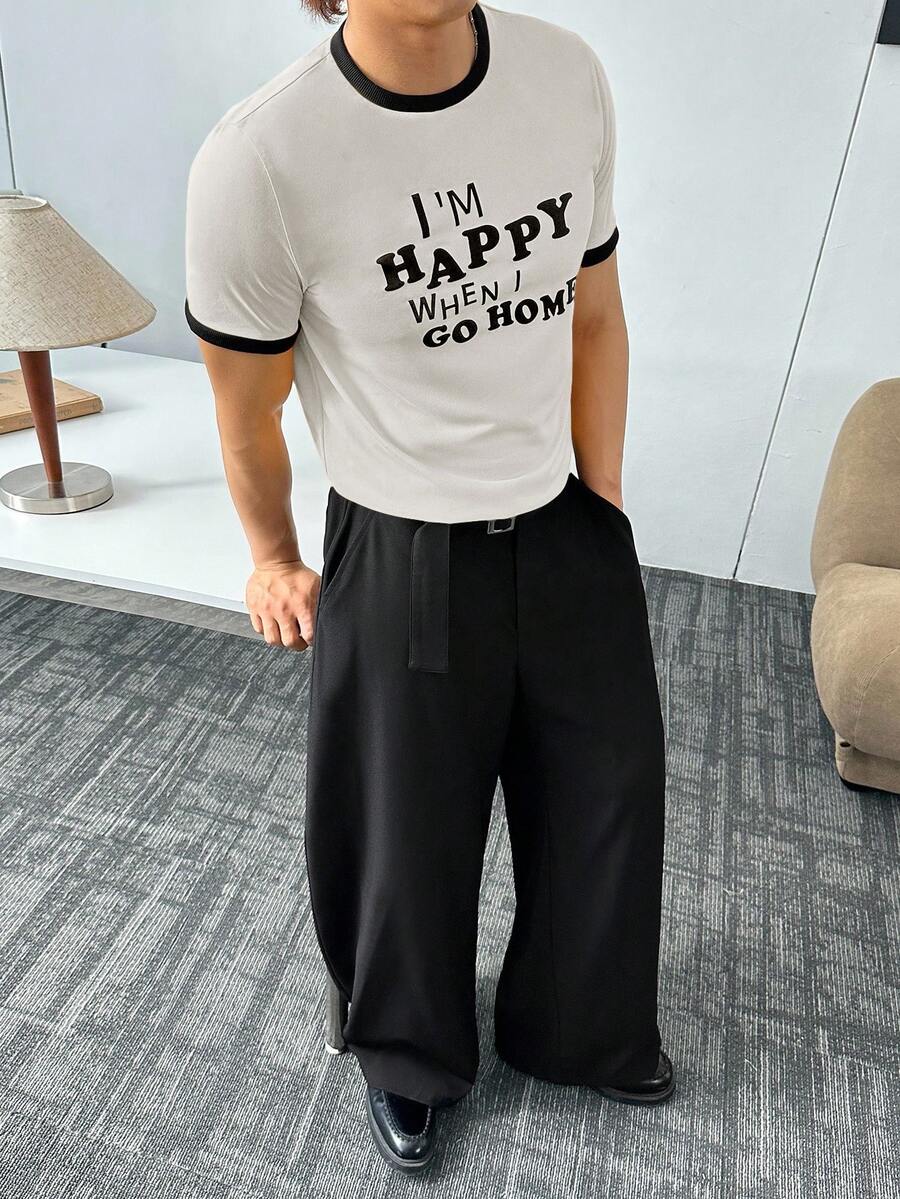 ESTAVOR Tricou casual tricotat cu imprimeu, guler rotund, potrivit pentru vară - alb - Vizualizare 1