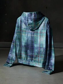 NEON BLANC Men's Plaid Hooded Sweatshirt, Halloween, For Fall Winter,Stretchy, Long Sleeve Top - Blue - View 2