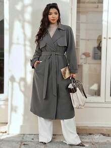 Vionelle Plus Size Trench Coats Long Jacket For Women Long Coat Long Coats For Women Outerwear Women Trench Coat Women - Brown - View 4