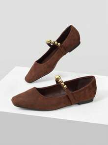 MOTF PREMIUM Bailarinas con detalles de cuentas y punta cuadrada - Marrón - Ver 9