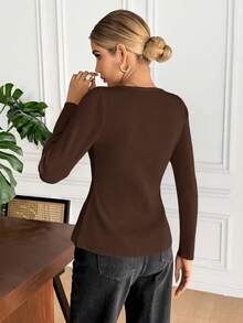 Serisse Áo khoác cardigan tay dài cổ tròn cài nút phía trước cho nữ, Thu/Đông - Cà phê nâu - Xem 2