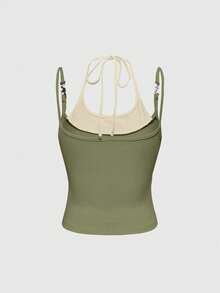 ROMWE Y2K Sexy Metal Pendant 2 In 1 Spaghetti Strap Camisole - Green - View 2