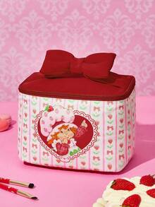 Strawberry Shortcake X SHEIN 时尚可爱卡通草莓印花蝴蝶结装饰化妆包，S码，礼品创意 - 紅色 - 查看 3