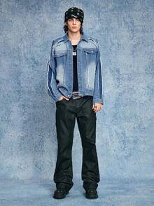 ROMWE MEN Prep Men's Short Denim Jacket, Retro Street Style - Black - View 7