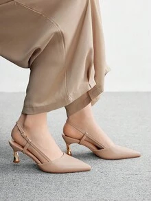 CUCCOO BIZCHIC Zapatos de tacón de vestir con punta afilada, tira trasera y color albaricoque para fiestas y uso diario de las mujeres para Navidad - Albaricoque - Ver 5